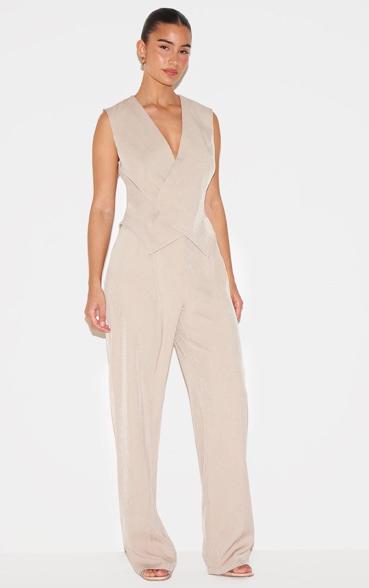 Stone Woven Asymmetric Detail Vest Straight Leg Jumpsuit Product Image