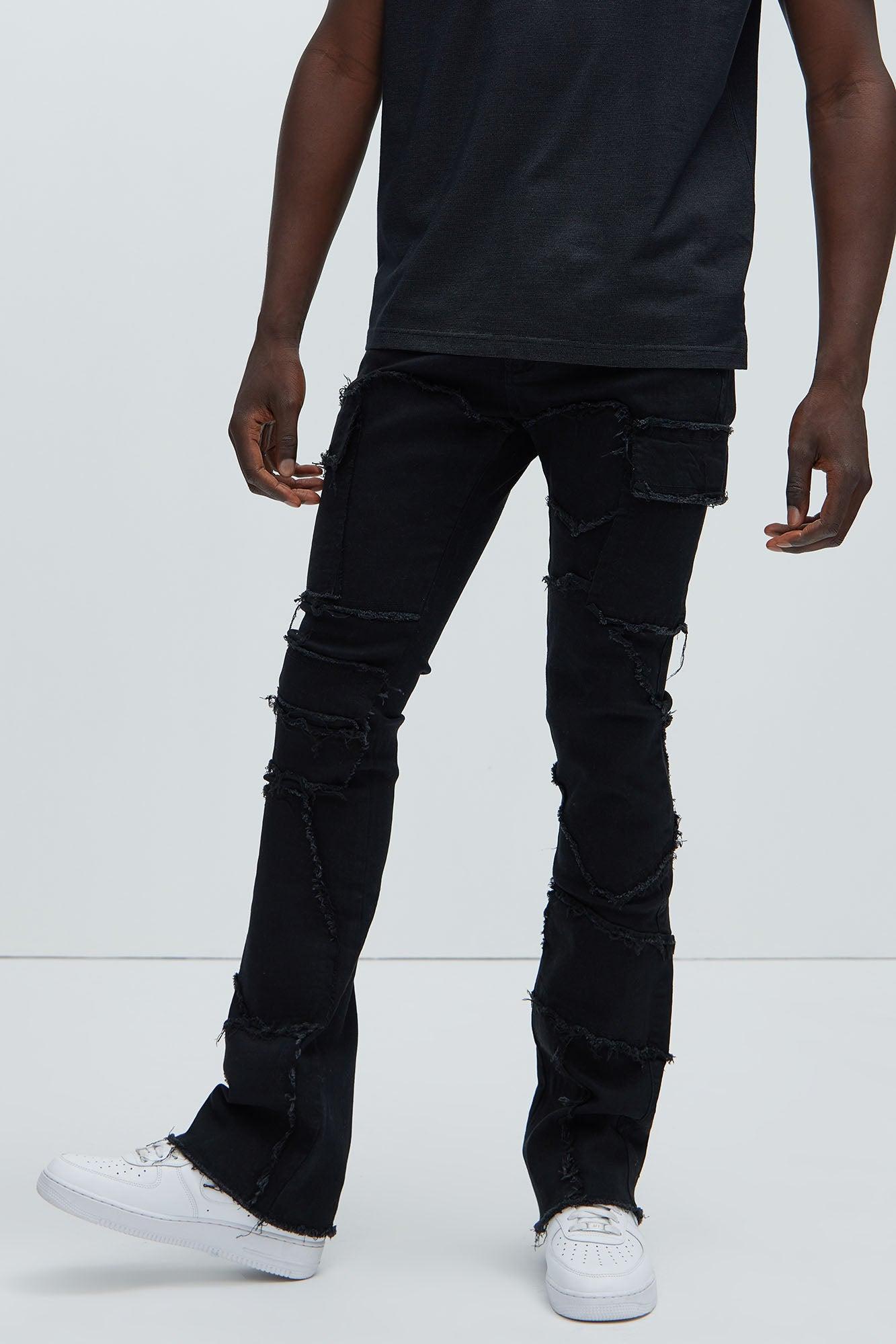 Trapping Frayed Stacked Skinny Flare Pants - Black Product Image