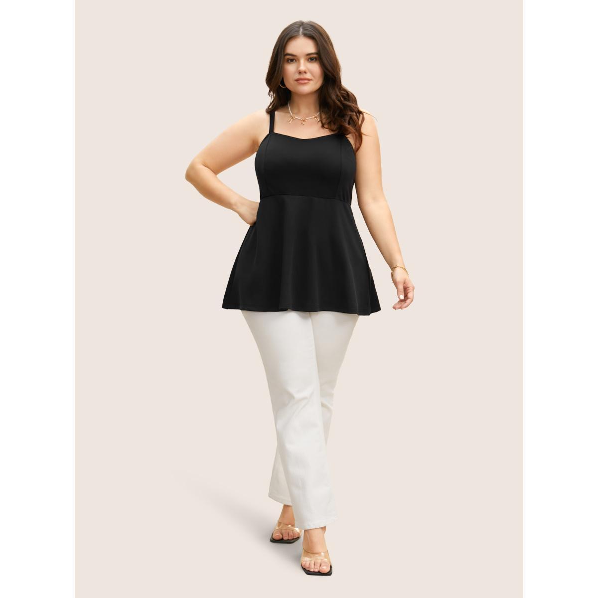 Plus Size Solid V Neck Back Bowknot Cami Top Women Black Elegant Bowknot V-neck Everyday Tank Tops Camis BloomChic 22-24/3X Product Image