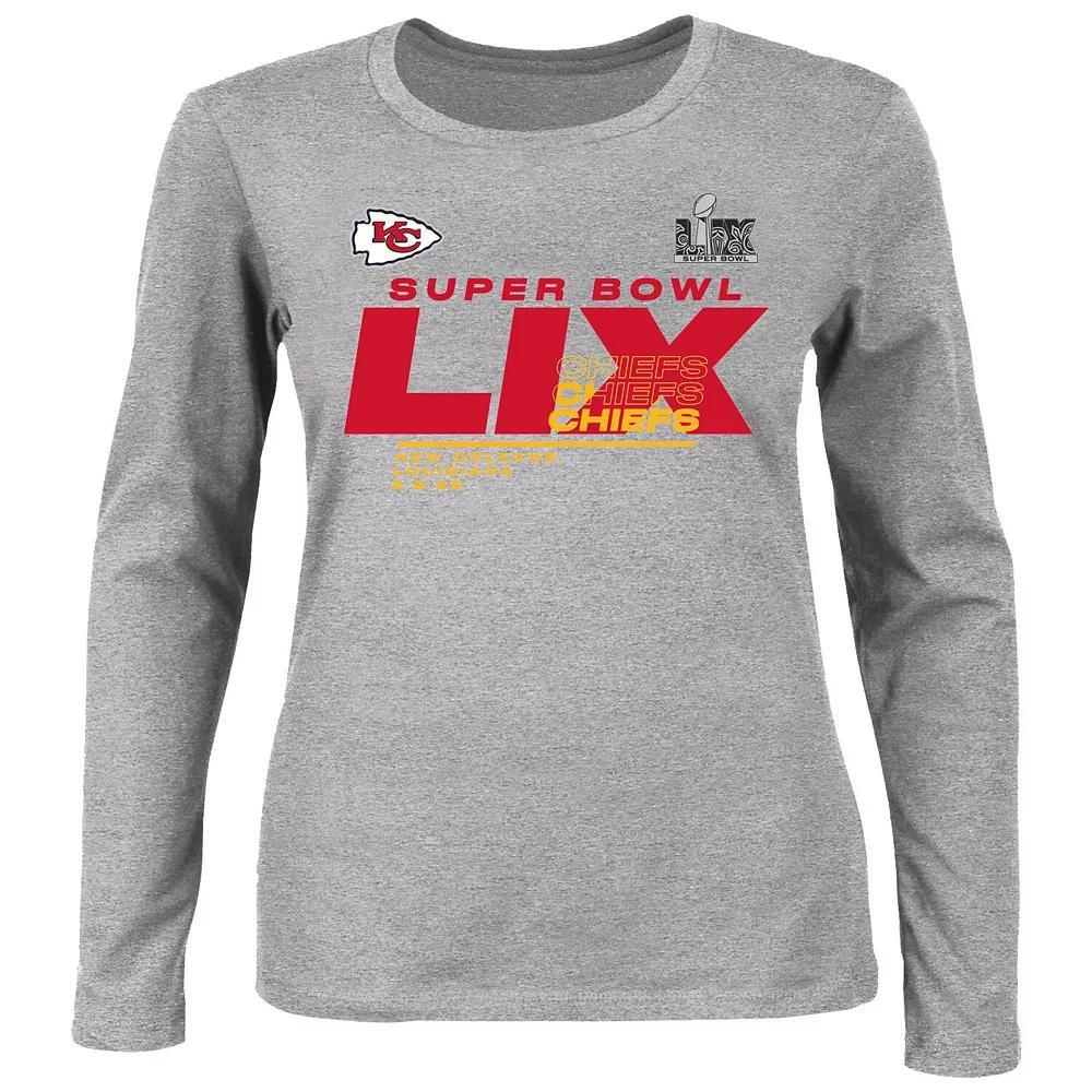 Women's Fanatics Heather Gray Kansas City Chiefs Super Bowl LIX Plus Size Quick Pass Long Sleeve Scoop Neck T-Shirt, Size: 3XL, Grey Product Image