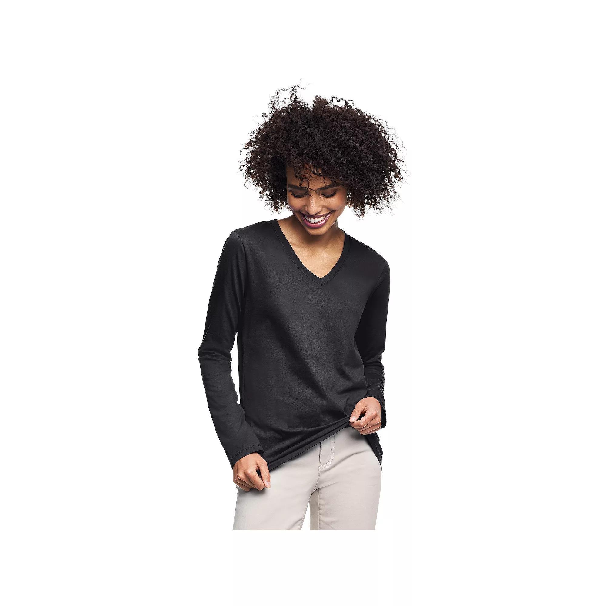 Womens Lands End Relaxed-Fit Supima Long Sleeve Cotton V-Neck Tee Product Image