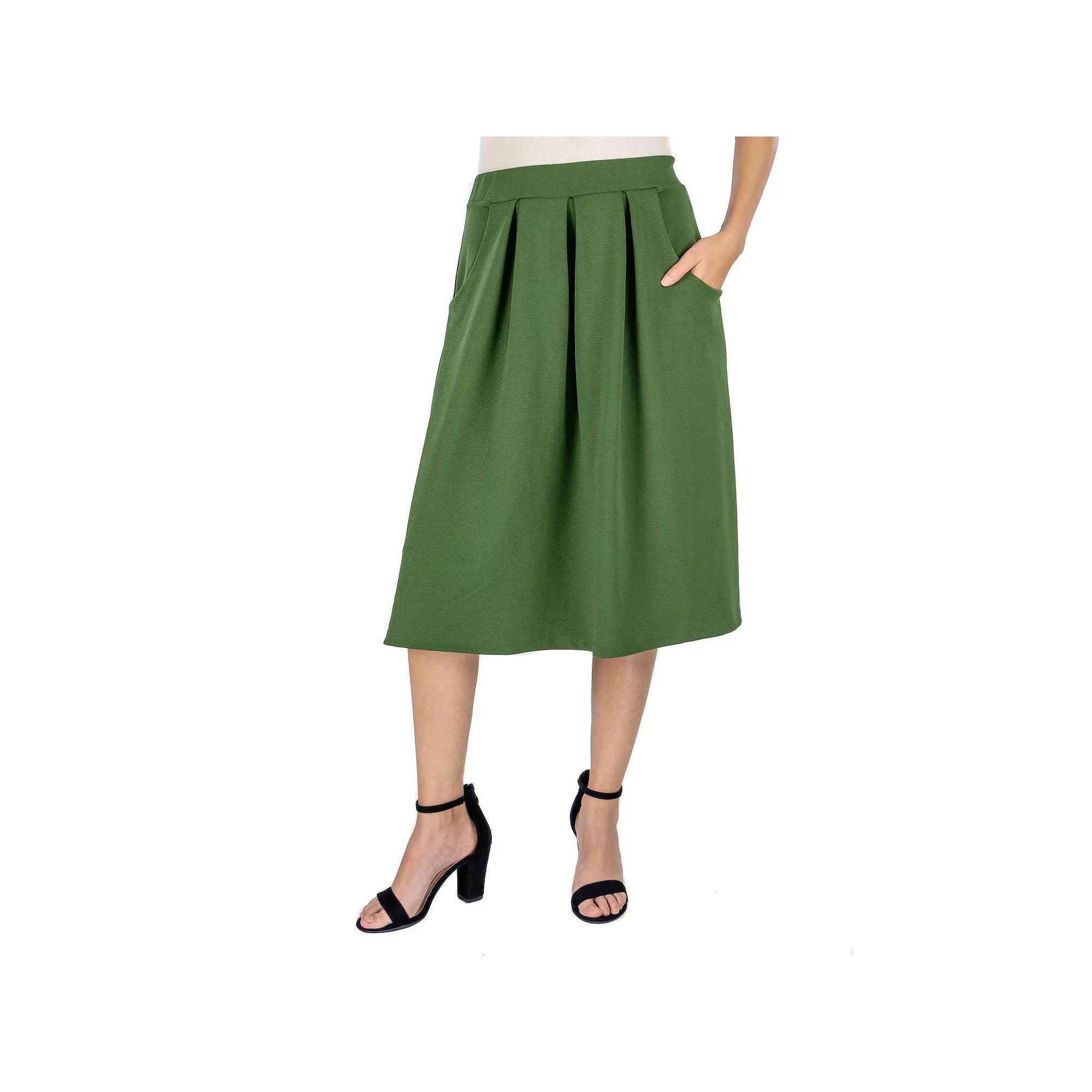 Women's 24Seven Comfort Apparel Solid Pleated Midi Skirt, Size: Small, Green Product Image