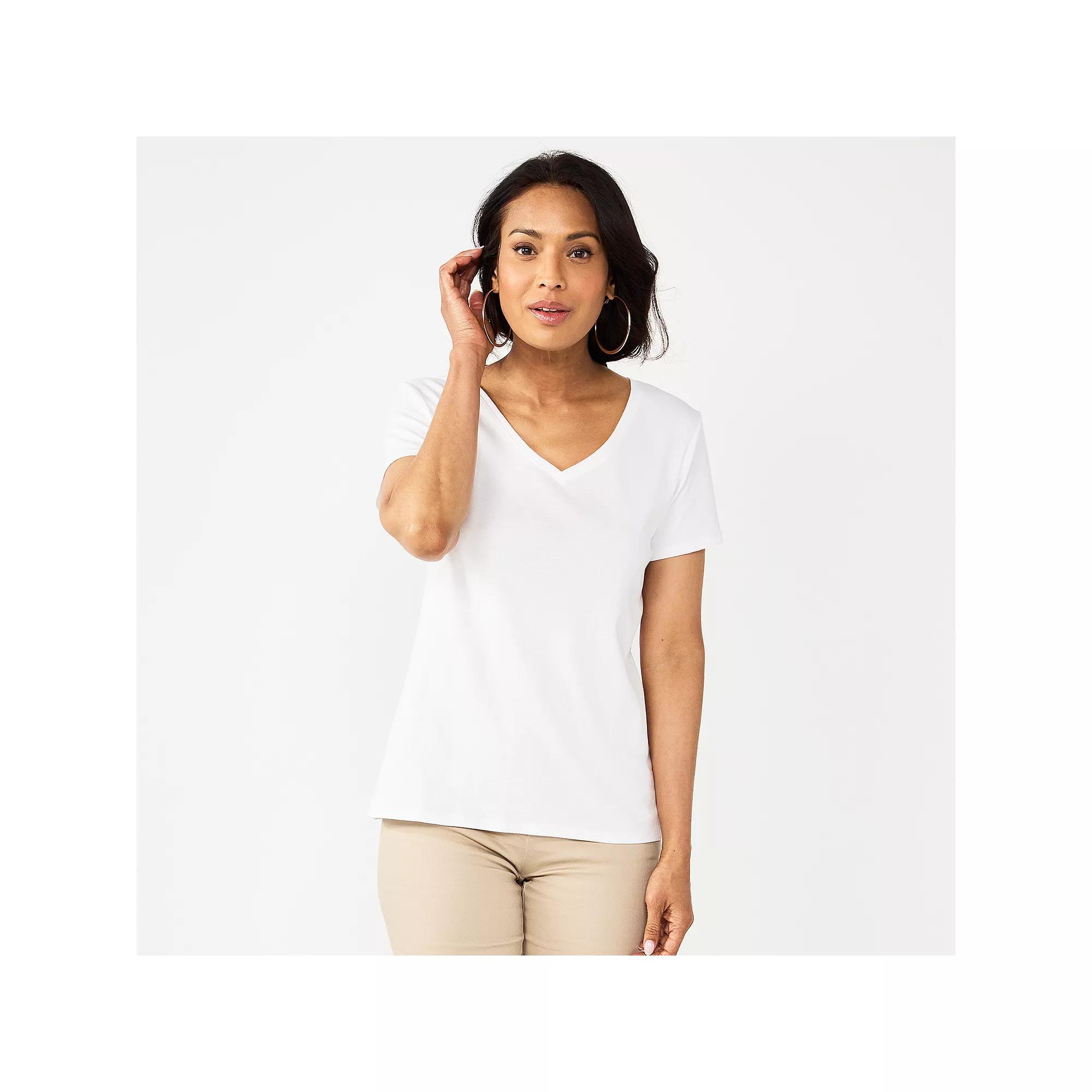 Petite Croft & Barrow® Essential V-Neck Tee, Women's, Size: XXL Petite, White Product Image