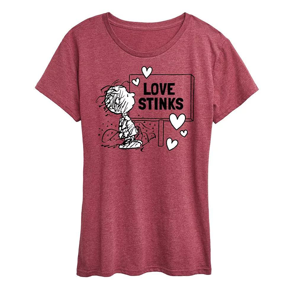 Womens Peanuts Pig Pen Love Stinks Graphic Tee Grey Wine Product Image