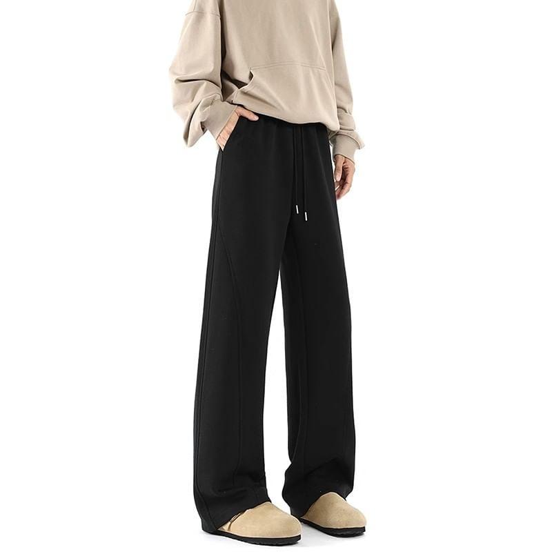 Couple Matching Drawstring Waist Plain Wide Leg Sweatpants Product Image