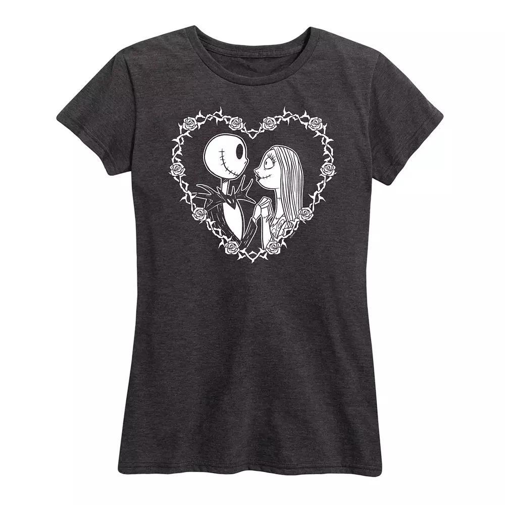 Disneys The Nightmare Before Christmas Jack & Sally Womens Heart Graphic Tee Heather Grey Product Image