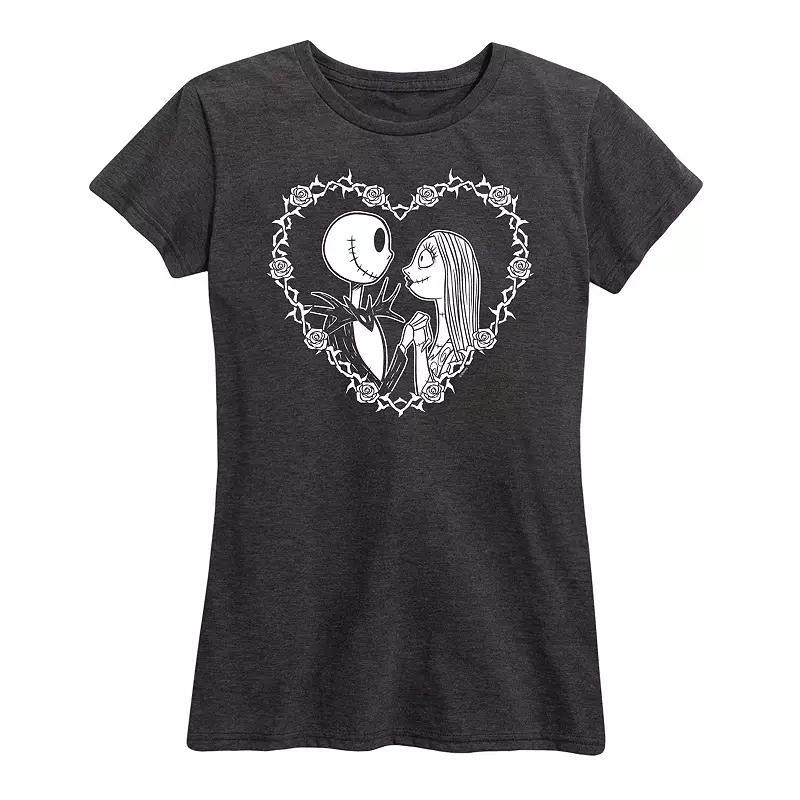 Disneys The Nightmare Before Christmas Jack & Sally Womens Heart Graphic Tee Heather Grey Product Image