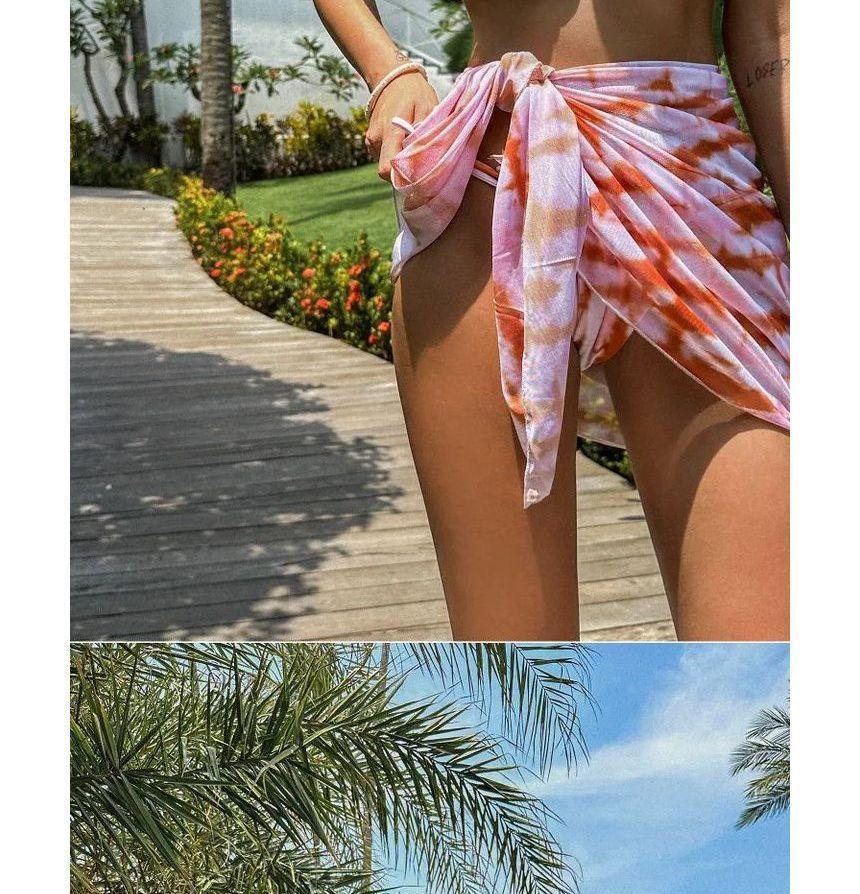 Set: Tie-Dyed Halter Bikini Top + Bottom + Cover-Up Skirt Product Image