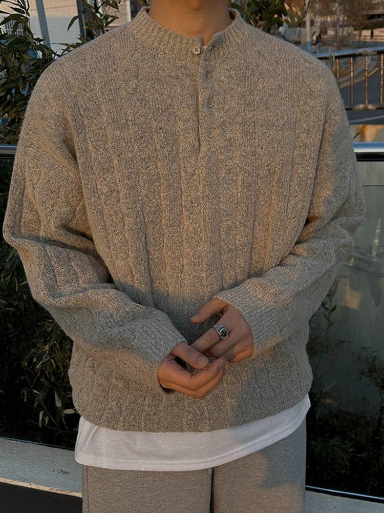 RT No. 11829 TWIST KNIT HENRY COLLAR SWEATER Product Image