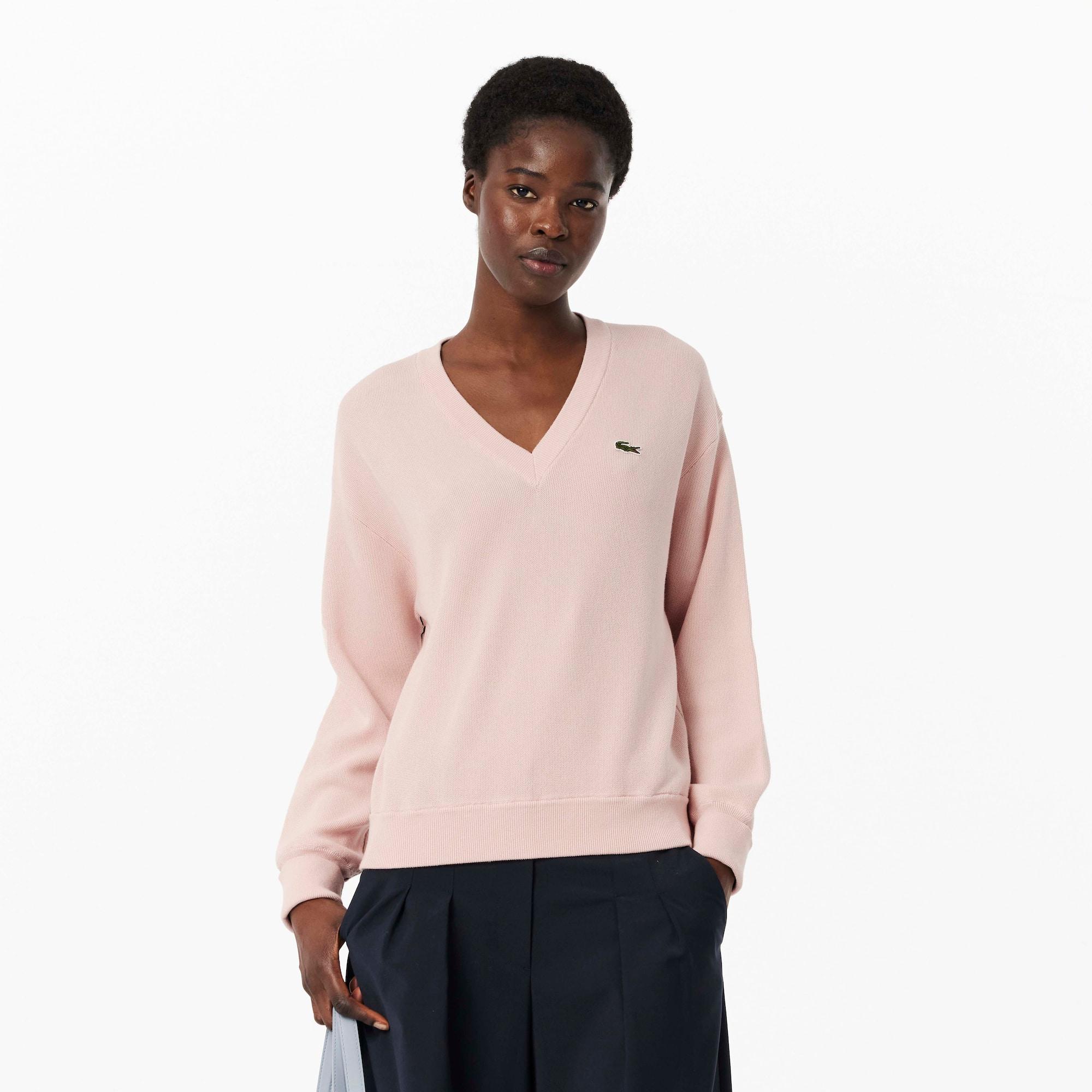 V Neck Cotton Moss Stitch Sweater Product Image