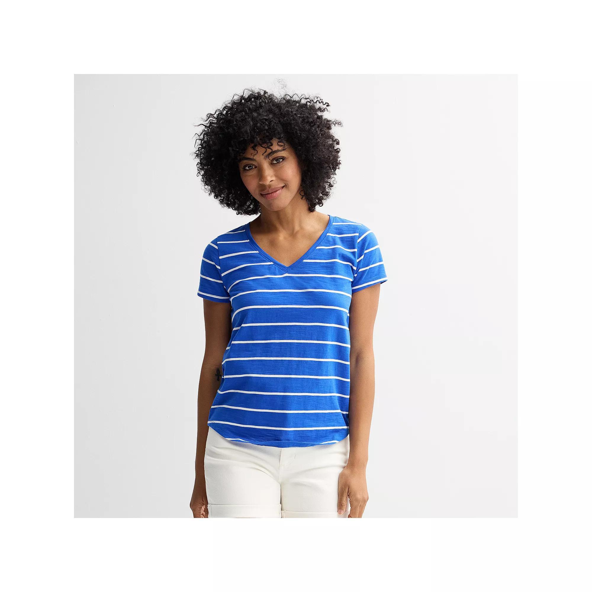 Women's Sonoma Goods For Life® Everyday Short Sleeve V-Neck Tee, Size: XXL, Blue Simple Stripe Product Image