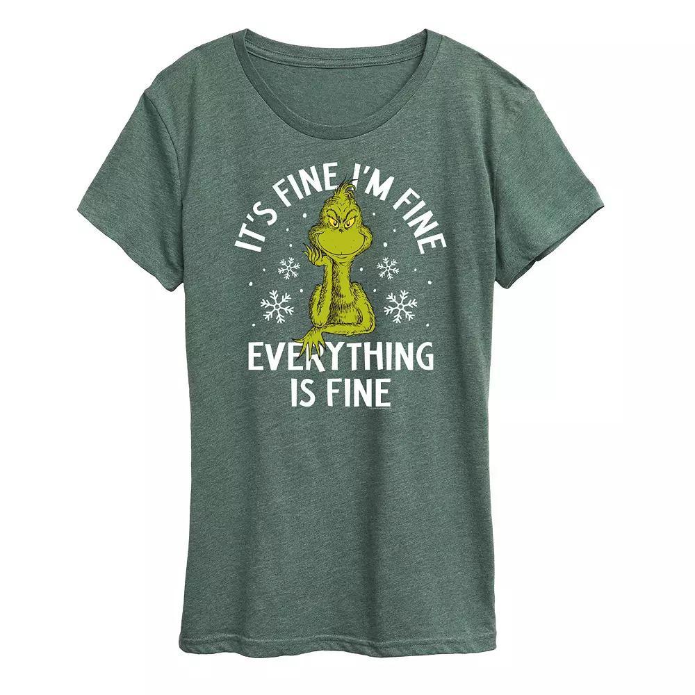 Women's Dr. Seuss Grinch It's Fine I'm Fine Graphic Tee, Size: Large, Black Product Image