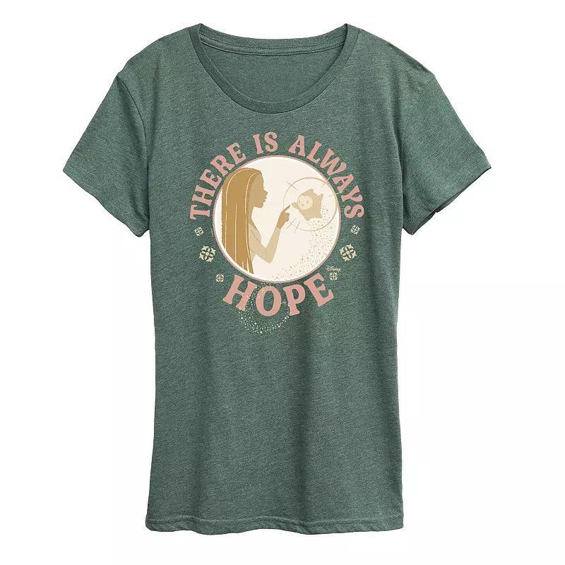 Disneys Wish Asha and Star Womens There Is Always Hope Graphic Tee, Girls Grey Green Product Image