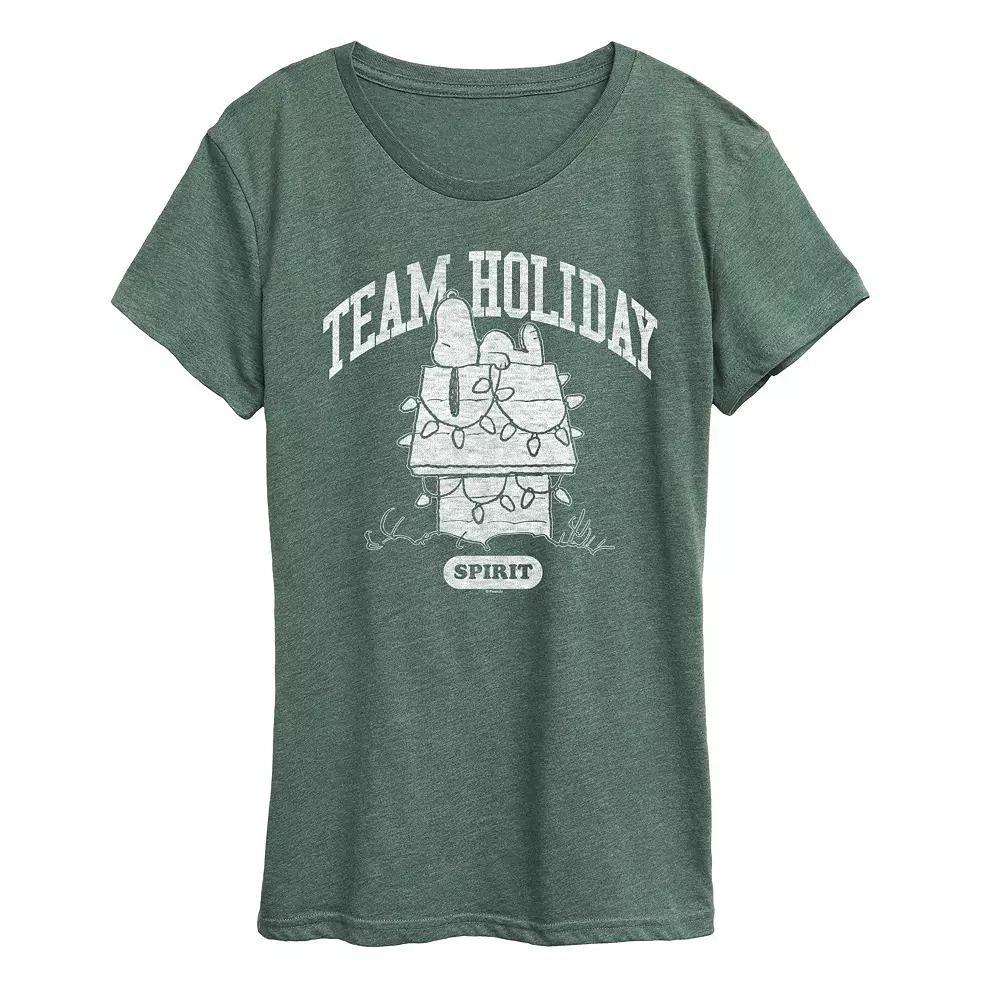 Women's Peanuts Team Holiday Spirit Graphic Tee, Size: XL, Grey Green Product Image
