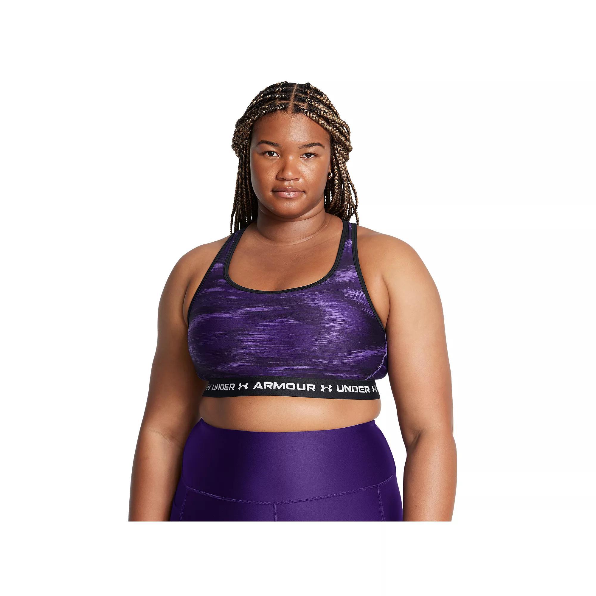 Plus Size Under Armour Crossback Mid Print Bra, Women's, Size: 3XL, Purple Product Image