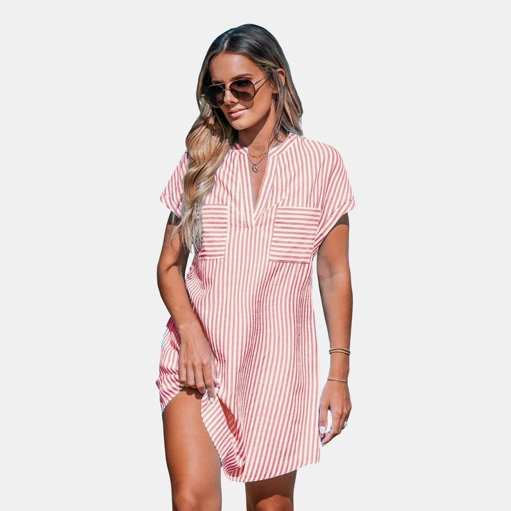 Women's Irregular Stripe Dolman Sleeve Mini Dress - Cupshe Product Image