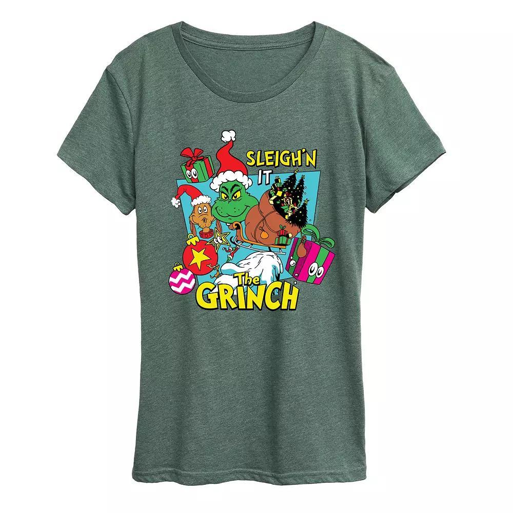 Women's Dr. Seuss The Grinch Sleigh'n It Graphic Tee, Size: XXL, Grey Green Product Image
