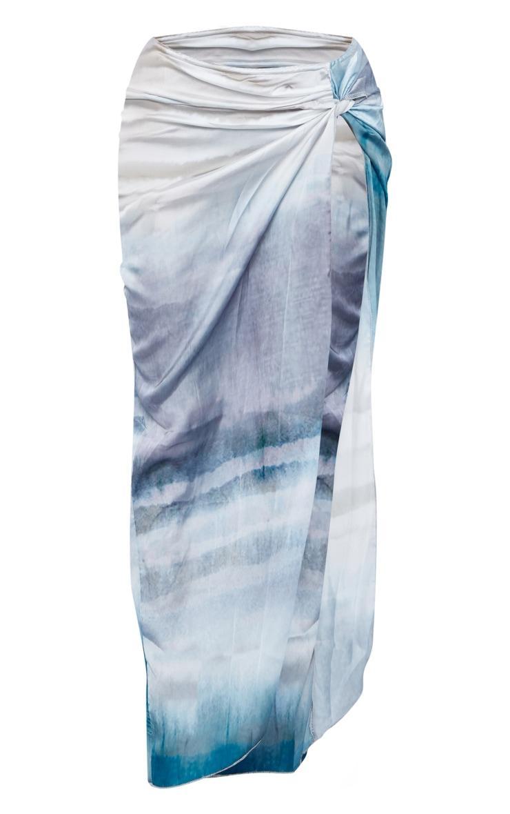 Turquoise Swirl Print Satin Knot Side Midaxi Skirt Product Image