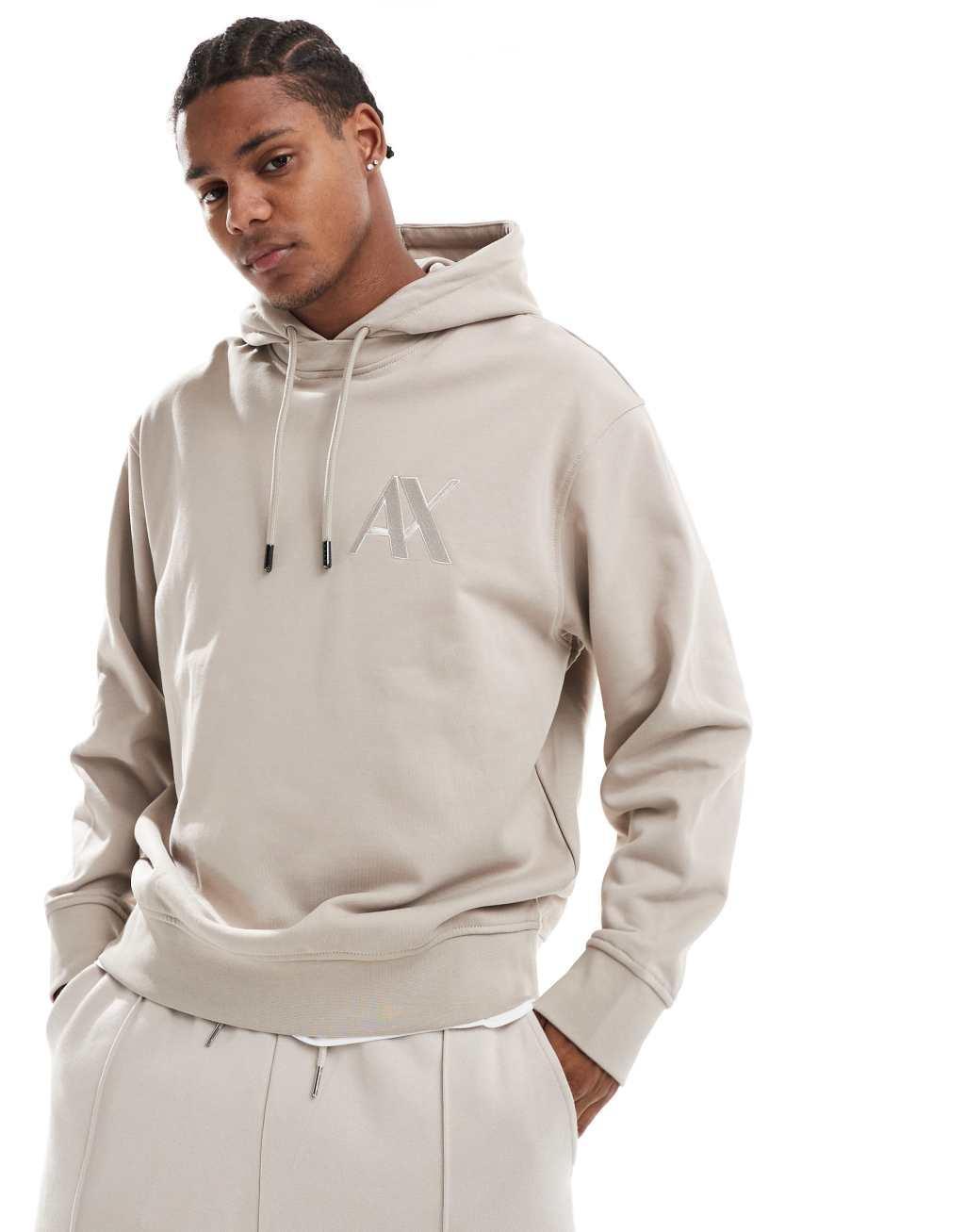 Armani Exchange contrast chest logo hoodie in beige Product Image