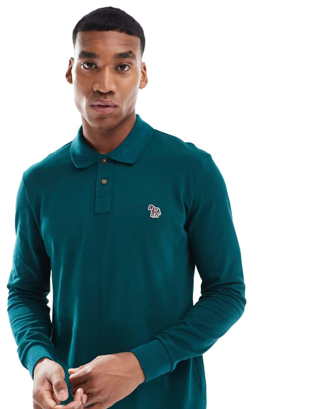 PS Paul Smith regular fit logo long sleeve polo in teal Product Image