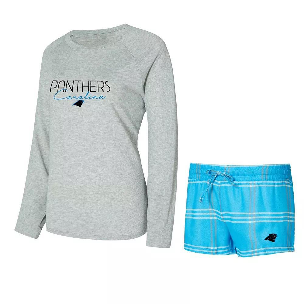 Women's Concepts Sport Blue/Gray Carolina Panthers Petition Raglan Long Sleeve T-Shirt and Shorts Set, Size: XL Product Image
