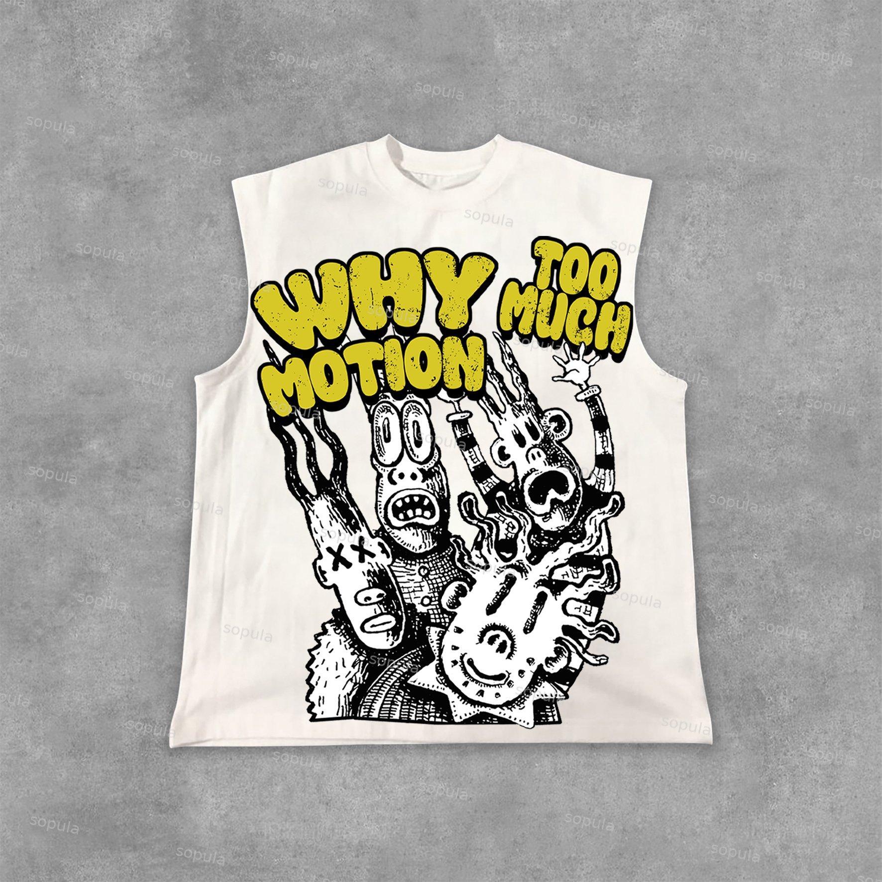 Fashion Vintage Why Too Much Motion Graphic Print Cotton Tank Top Product Image