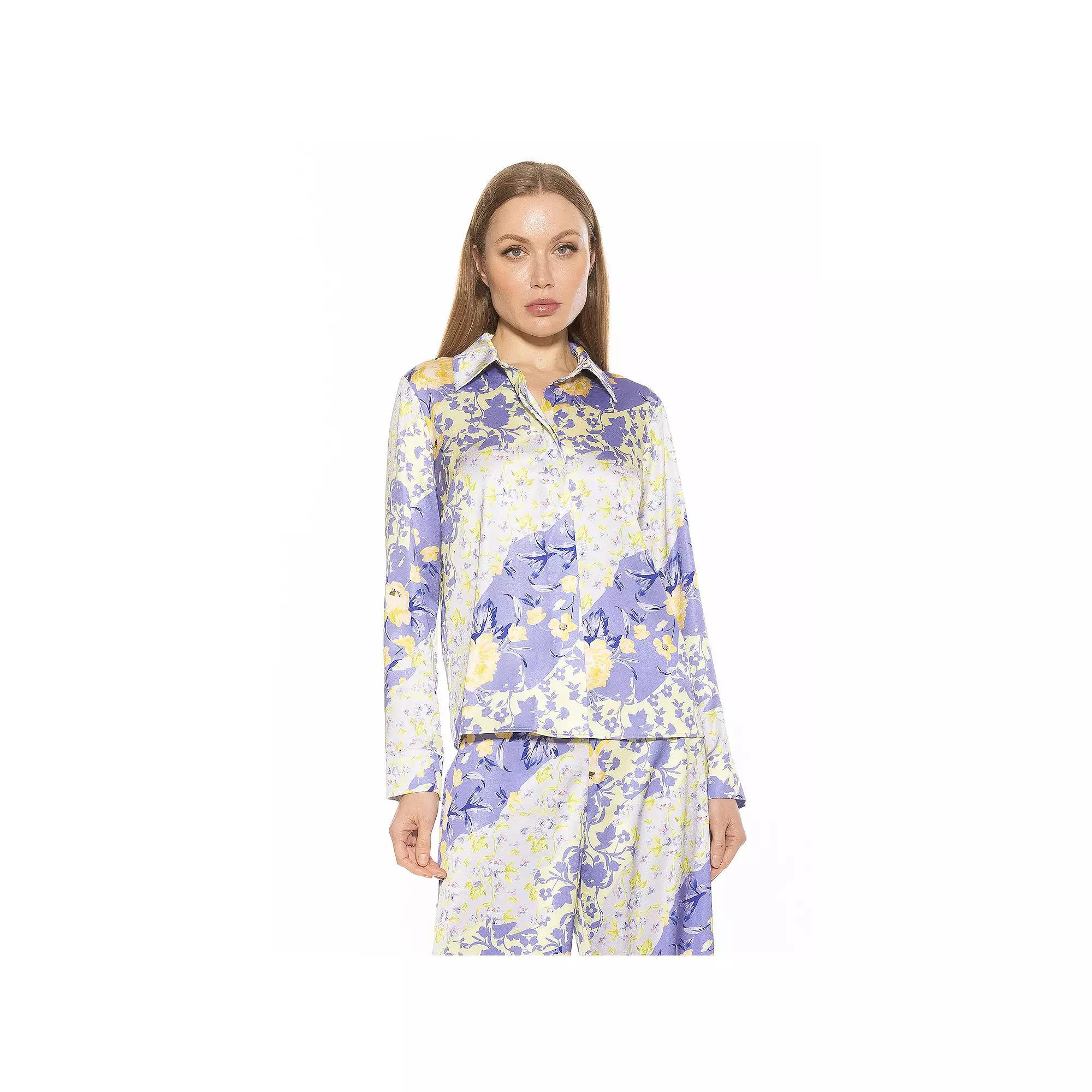 Women's ALEXIA ADMOR Ginger Silky Collared Blouse, Size: 14, Purple Floral Product Image