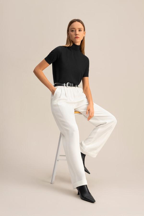 Timeless Pleated Wide-Leg Dense Silk Trousers Product Image