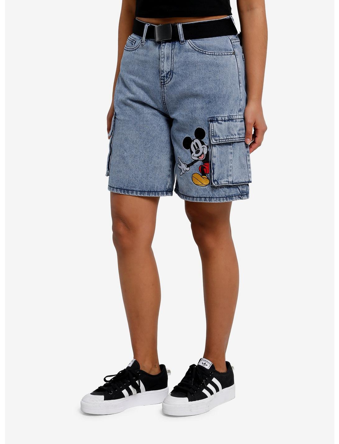 Her Universe Disney Mickey Mouse Embroidered Denim Cargo Shorts Product Image