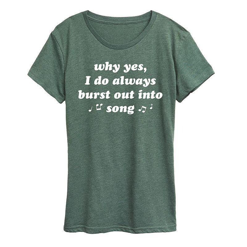 Womens I Do Always Burst Out Into Song Graphic Tee Grey Royal Blue Product Image