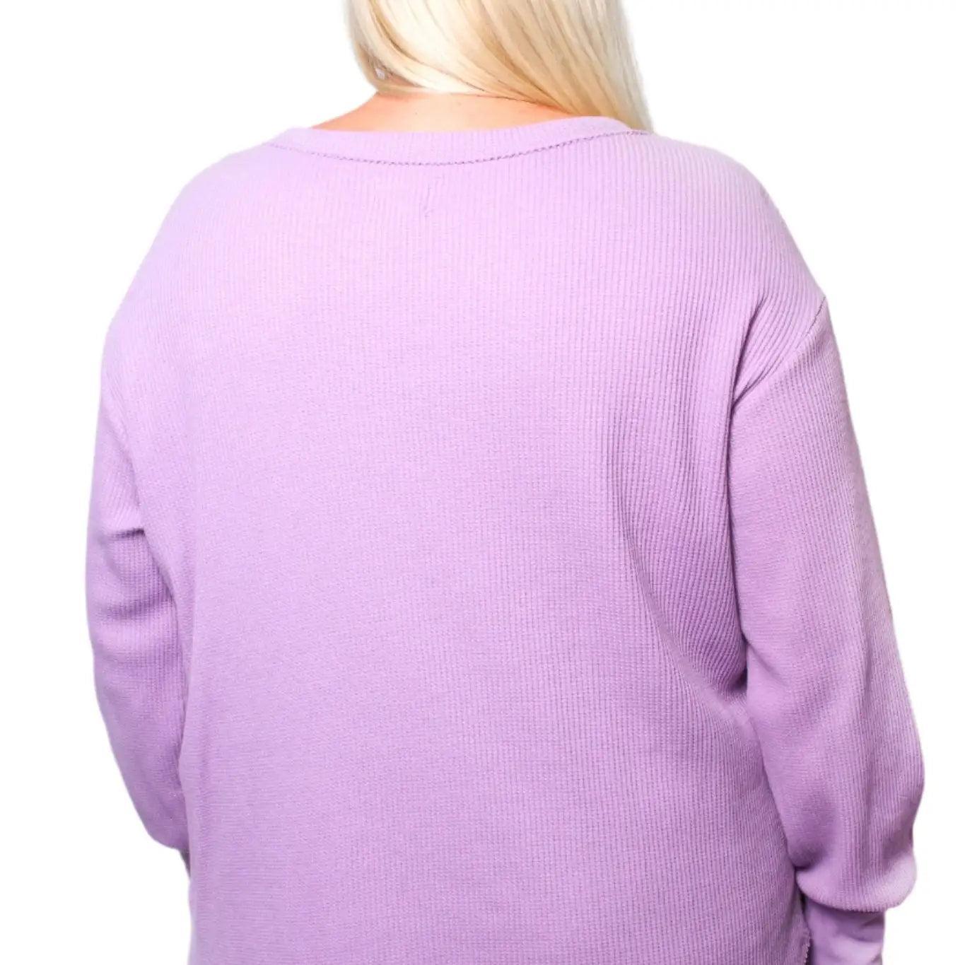 Women's Plus Long Sleeves Waffle Graphic Top Female Product Image