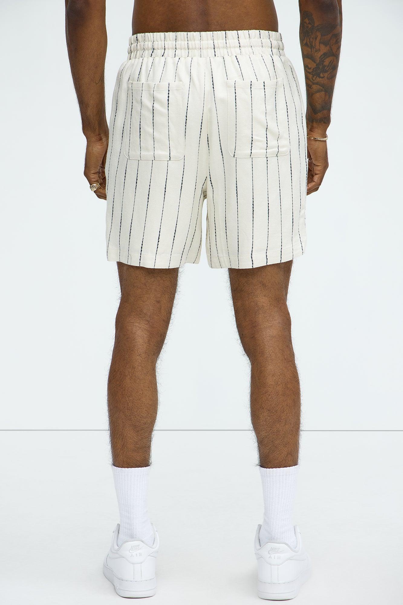 Slub Striped Linen Warm Up Shorts - Cream Product Image