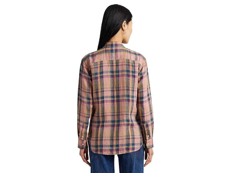 Lauren Ralph Lauren Checked Plaid Linen Shirt (Pink/Blue ) Women's Clothing Product Image