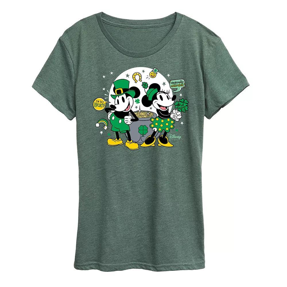Disney's Mickey & Minnie Mouse Women's St. Patrick's Pot Of Gold Graphic Tee, Size: XL, Grey Green Product Image