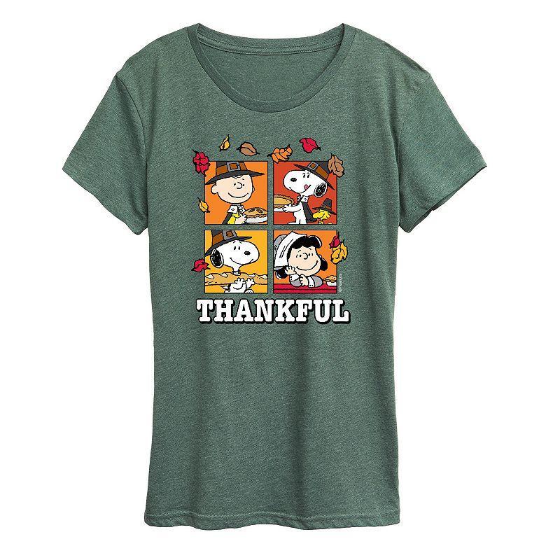 Women's Peanuts Thankful Graphic Tee, Girl's, Size: Large, Grey Gray Product Image