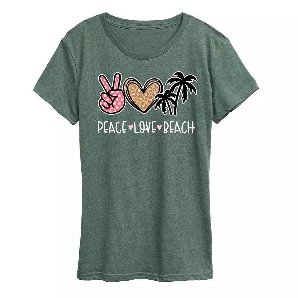Womens Peace Love Beach Graphic Tee Grey Green Product Image