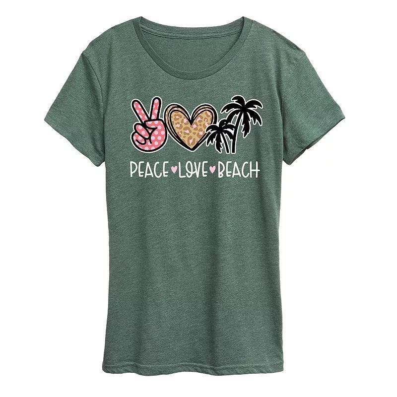 Womens Peace Love Beach Graphic Tee Grey Green Product Image