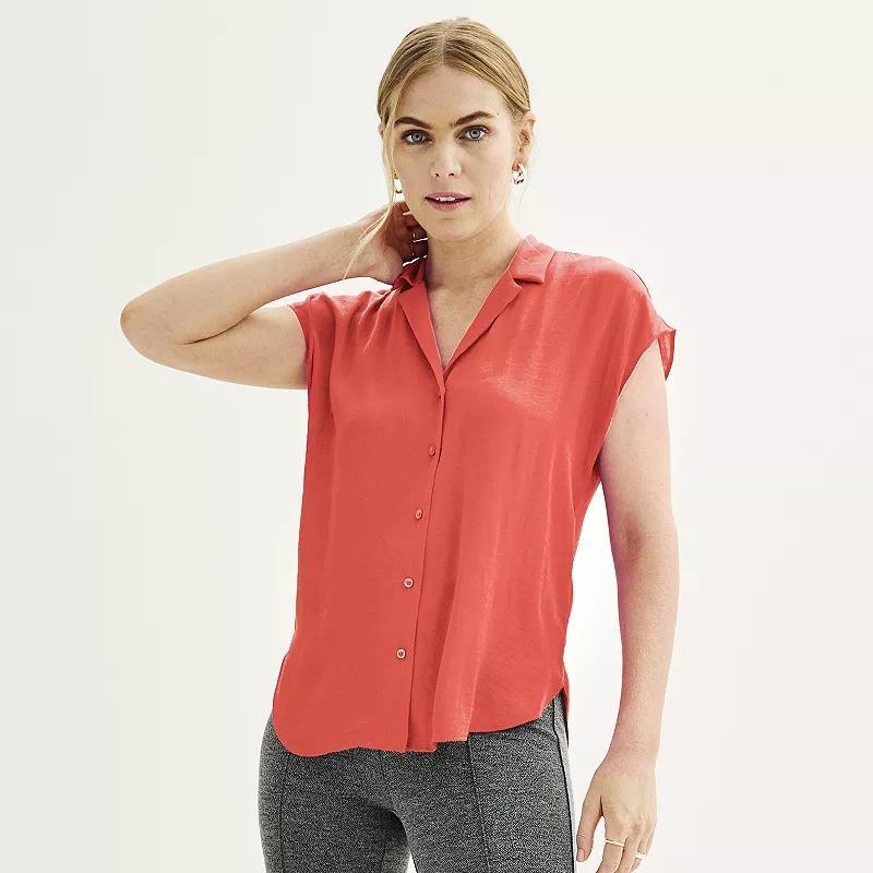 Women's Nine West Short Sleeve Easy Lapel Shirt, Size: Medium, Daisy Dew Product Image