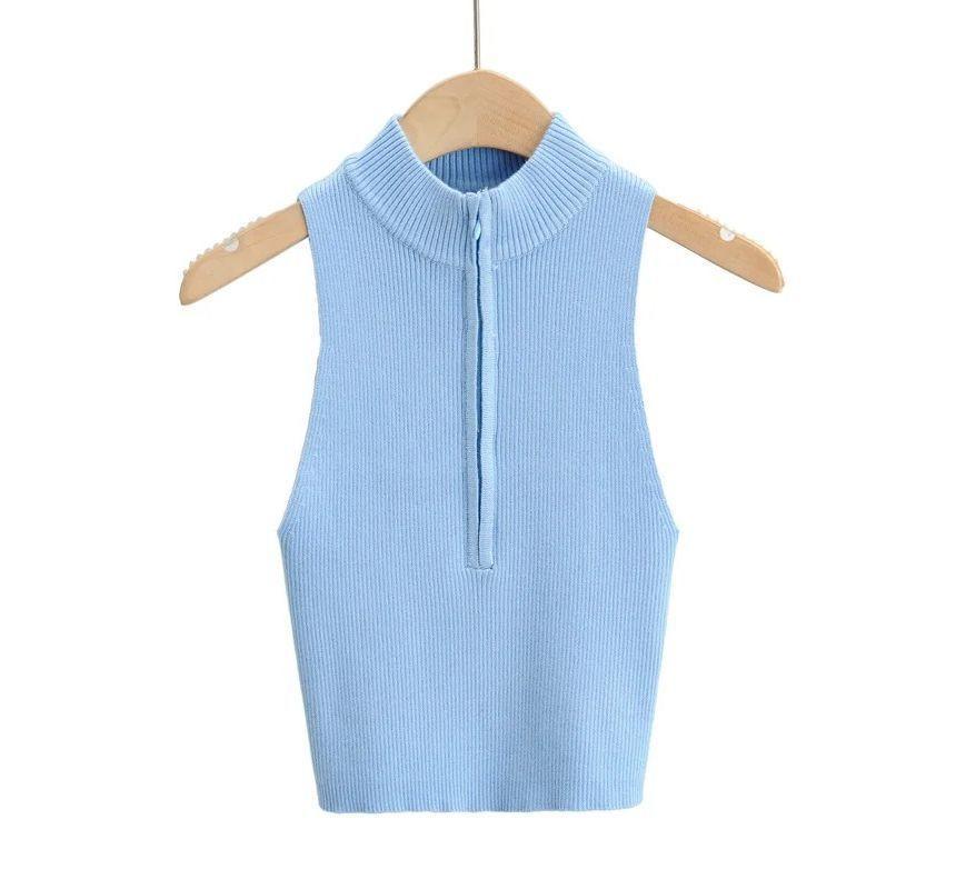 Plain Half-Zip Ribbed Sweater Vest Product Image