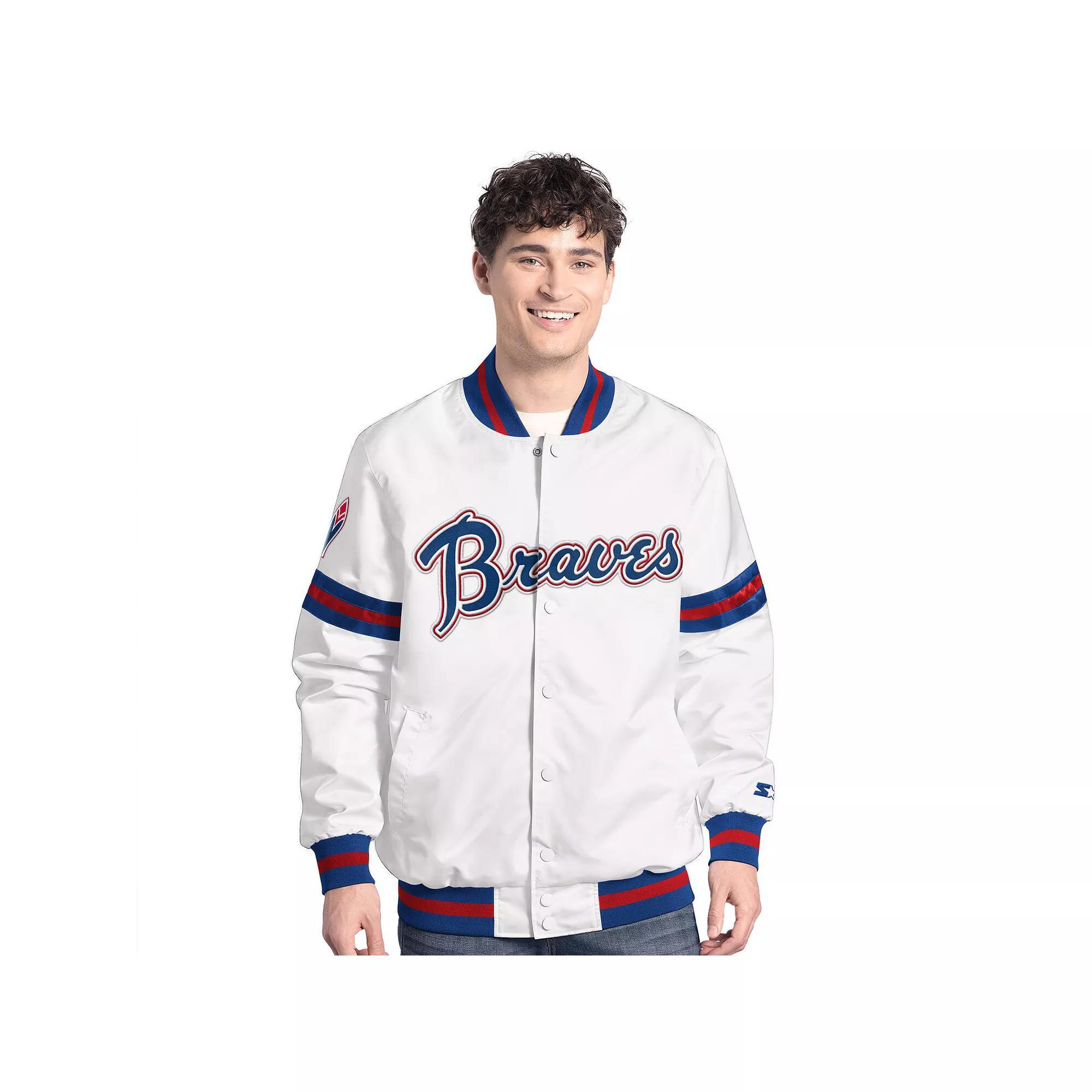 Men's Starter  White Atlanta Braves Cooperstown Scout Full-Snap Varsity Jacket, Size: XL Product Image