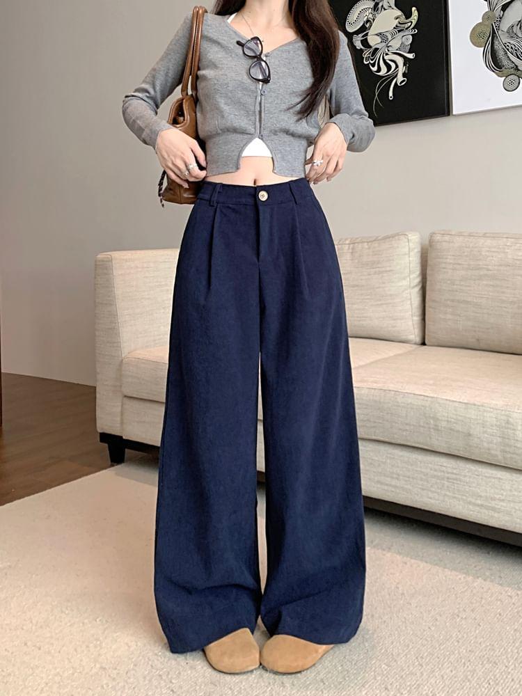 High Rise Plain Wide Leg Pants Product Image