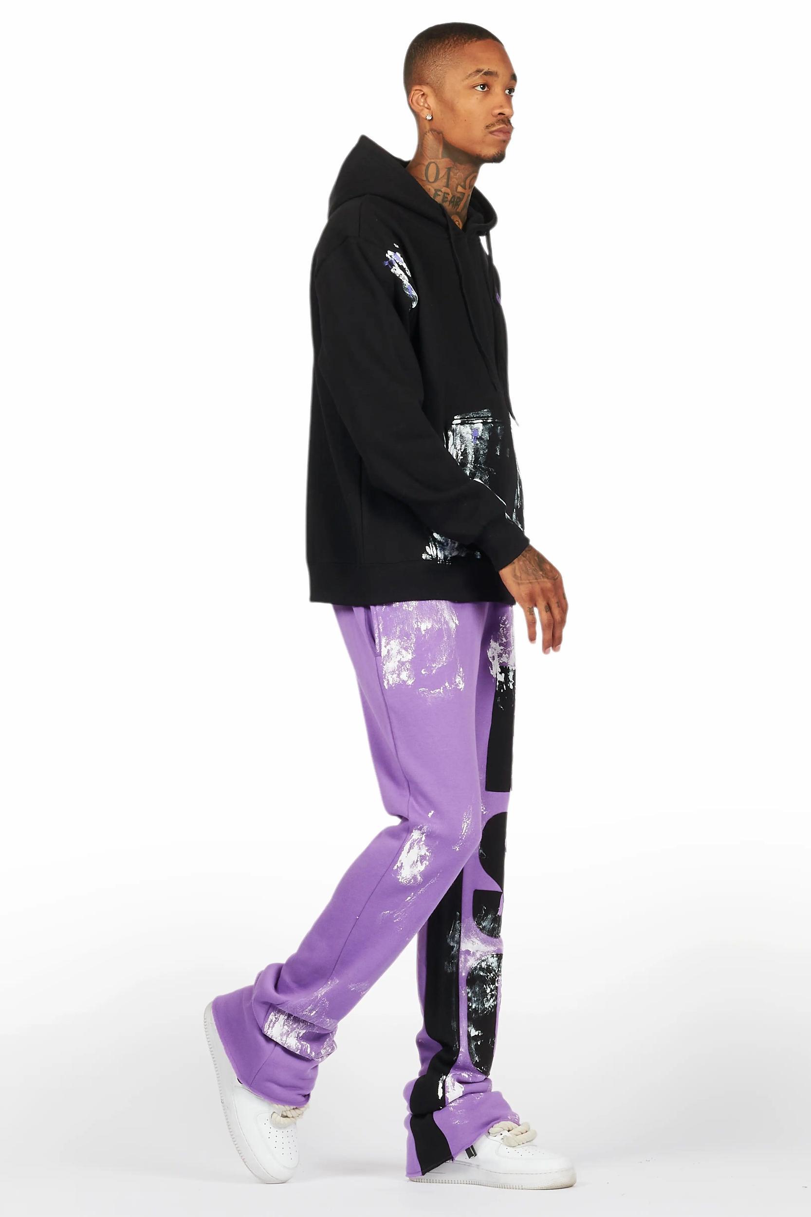 Mattox Black/Purple Hoodie/Baggy Stacked Flare Pant Set Male Product Image