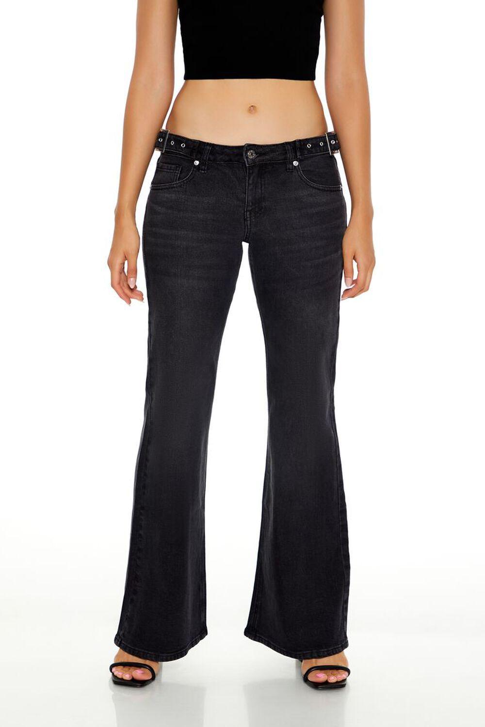 Buckled Low-Rise Flare Jeans | Forever 21 Product Image