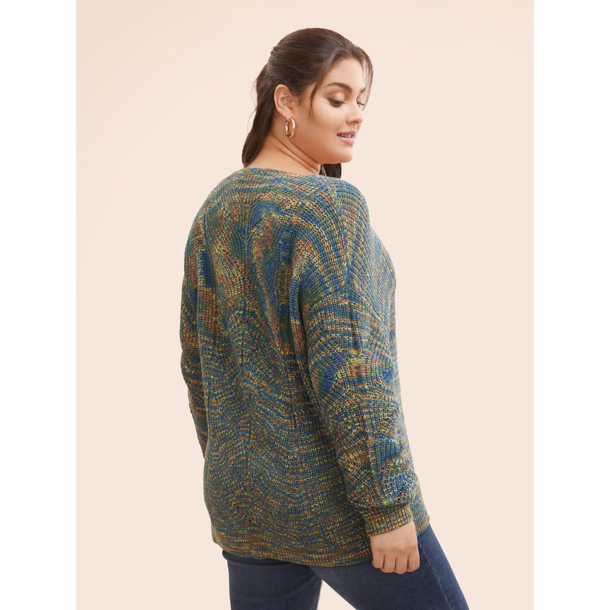 Plus Size V Neck Texture Heather Cable Knit Pullover Multicolor Women Casual Long Sleeve V-neck Everyday Pullovers BloomChic 28/5X Product Image