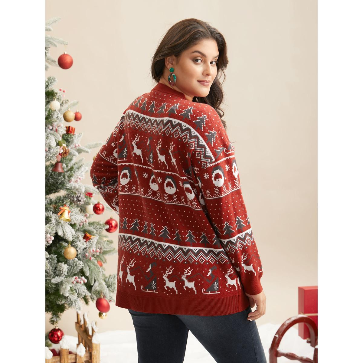 Plus Size Supersoft Essentials Home-for-Holidays Button-Front Cardigan Brightred Women Elegant Loose Long Sleeve Everyday Cardigans BloomChic 12/L Product Image