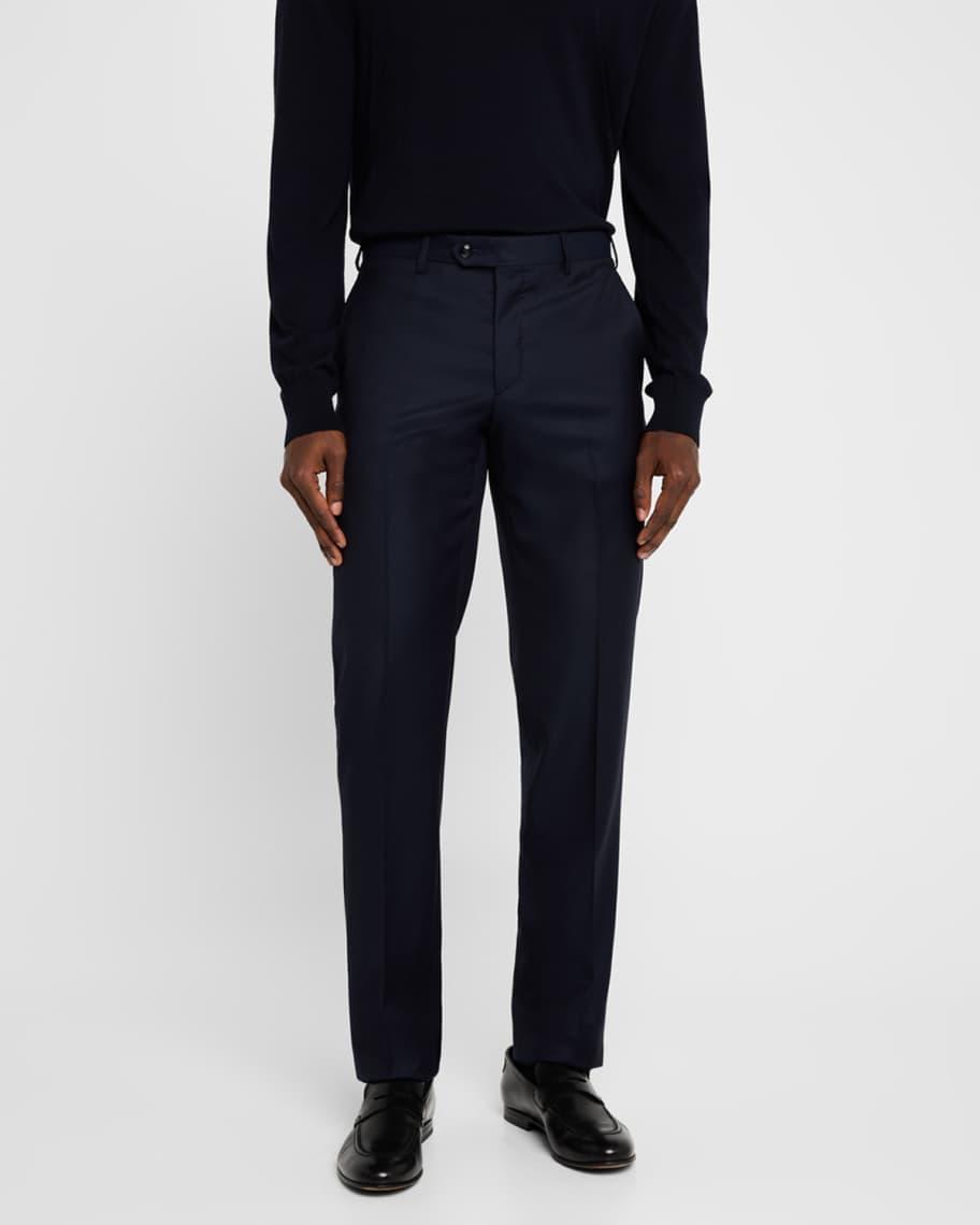 Mens Solid Wool Flat-Front Trousers Product Image
