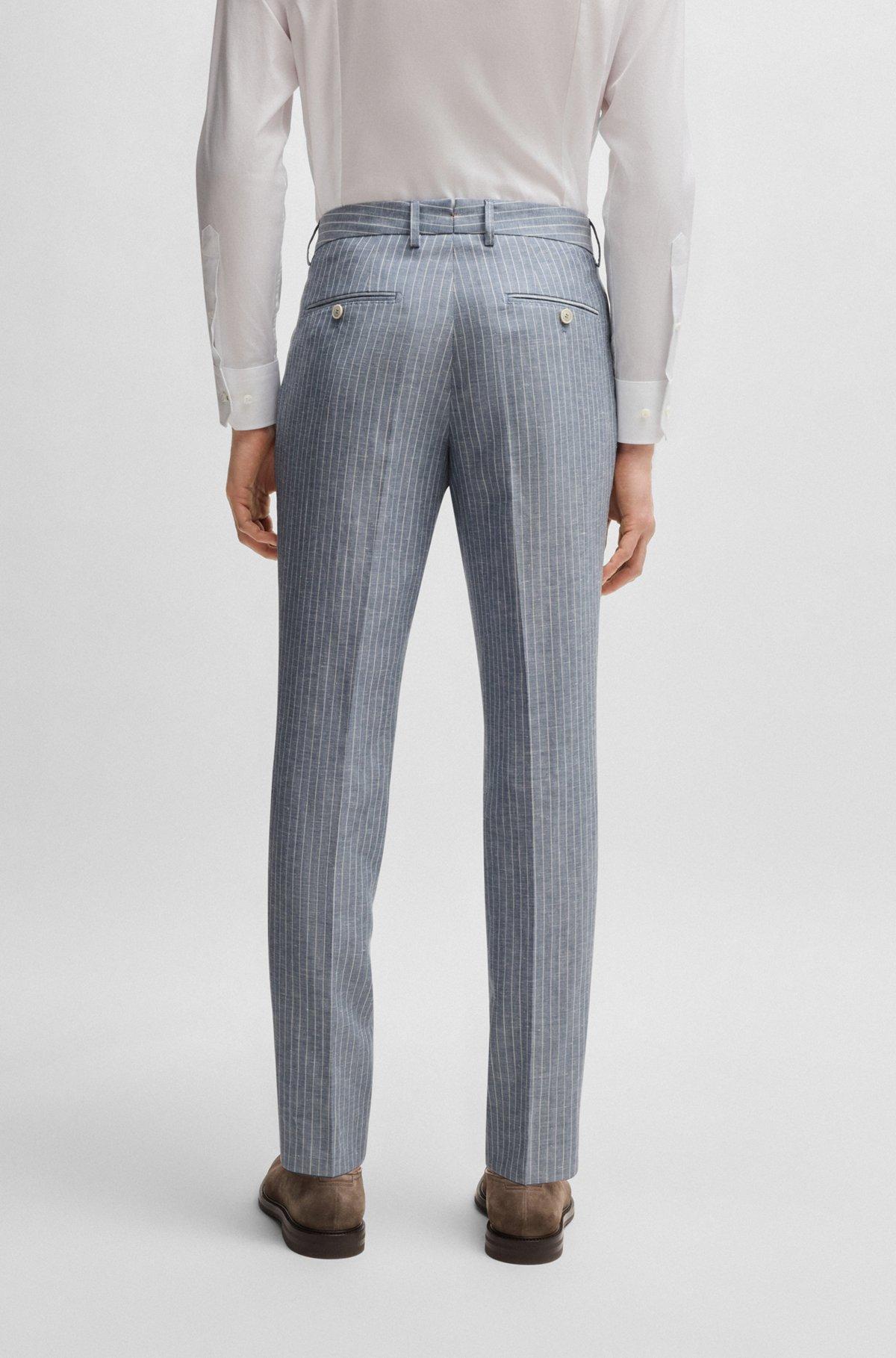 Slim-fit trousers in striped wool and linen Product Image