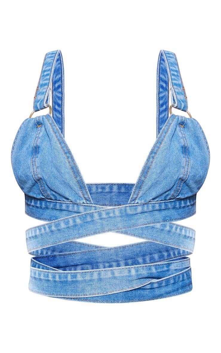 Indigo Blue Wash Tie Denim Bralet Product Image