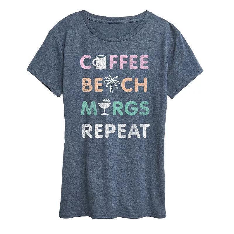 Women's Coffee Beach Repeat Graphic Tee, Size: Large, Heather Grey Product Image