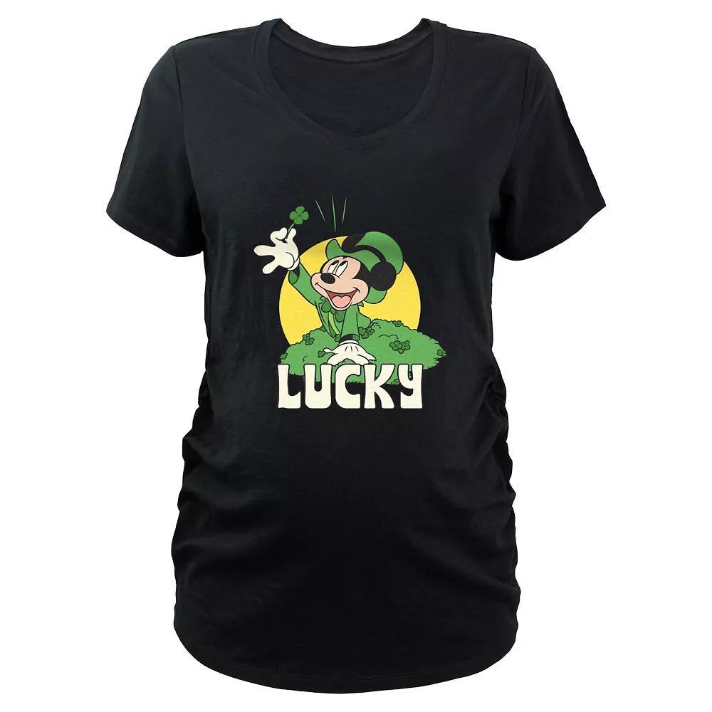 Disney's Mickey Mouse Lucky Shamrock Maternity Graphic Tee, Women's, Size: Large-Mat, Black Product Image